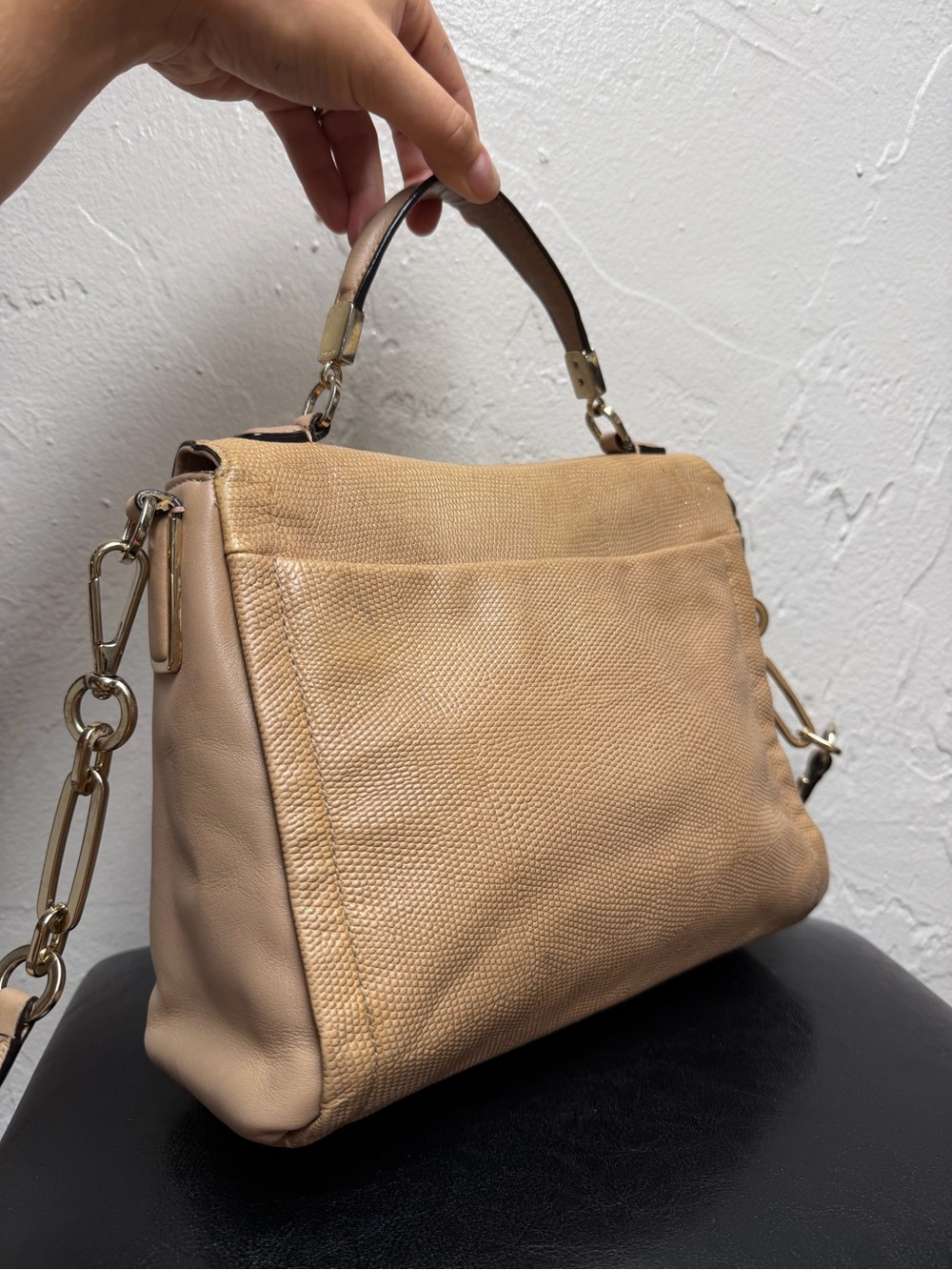 Beige Lizard-embossed Leather Coach Madison Sadie Flap Satchel - Picture 9 of 16